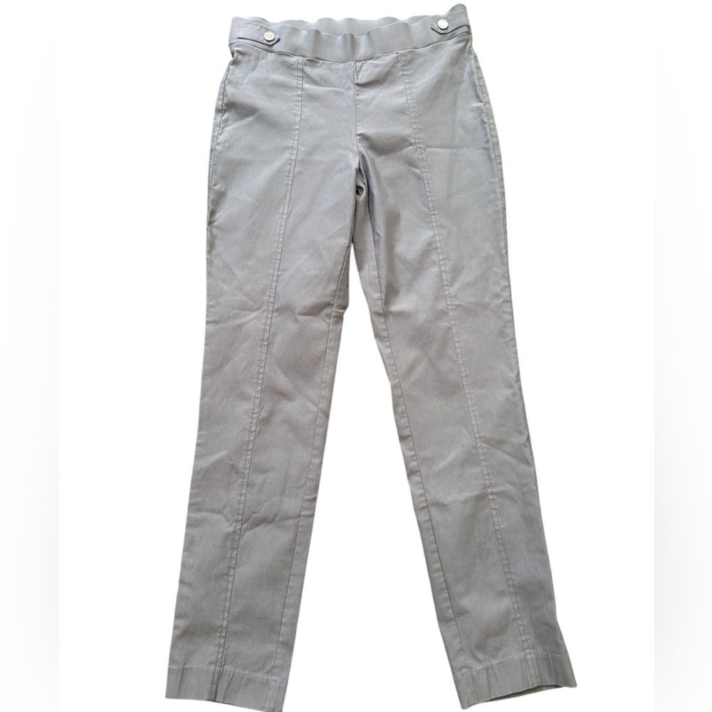 Anne Klein Gray Slim Pull On Button Tab Ankle Pants Size 6